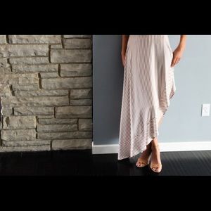 Lulus Tan & White Striped Maxi Skirt